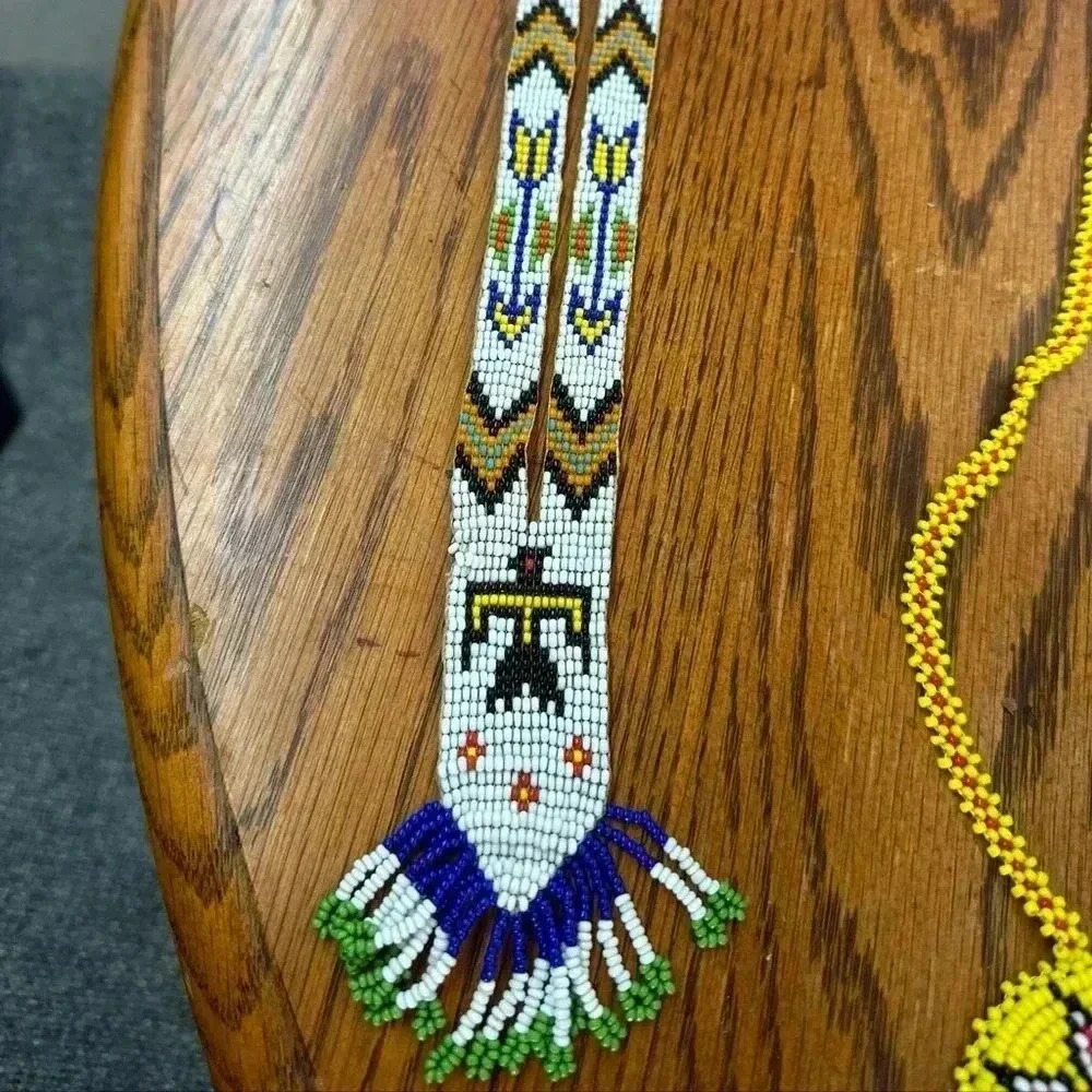 Vintage Native American seeded beadwork thunderbird necklace